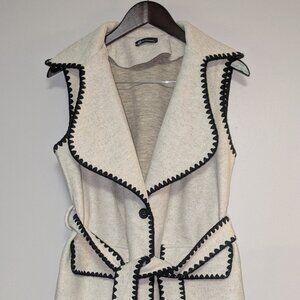 Large Cream/Black Belted Vest with Pockets